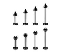 Jewel Barrel 8pcs Labret Piercing Bars Lip Studs Jewellery for Helix, Monroe, Vertical Flat Back Earrings | 16G (1.2mm) Surgical Steel | 6 | 8 | 10 | 12mm Length with Ball & Cone Ends (Black)