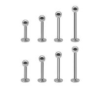 Jewel Barrel 8pcs Labret Piercing Jewellery Bars Lip Studs for Tragus, Helix, Monroe, Flat Back Earrings | 16G Surgical Steel for Men & Women | 6mm, 8mm, 10mm, 12mm Length with Ball (Silver)
