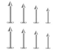 Jewel Barrel 8pcs Labret Piercing Jewellery Lip Studs for Tragus, Helix, Monroe, Medusa, Snake Bites | 16G (1.2mm) Flat Back Studs for Men & Women | 6mm 8mm 10mm12mm Length with Cone (Silver)