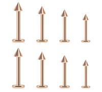 Jewel Barrel 8pcs Labret Piercing Jewellery Lip Studs for Tragus, Helix, Monroe, Medusa, Snake Bites | 16G (1.2mm) Flat Back Studs for Men & Women | 6mm 8mm 10mm12mm Length with Cone (Rose Gold)