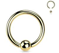Jewel Barrel Ball Closure Ring BCR Captive Bead Piercing Jewellery - 16G (1.2mm) Surgical Steel Nose, Septum, Cartilage, Tragus, Eyebrow & Lip Rings - Sizes 6/8/10/12mm with Ball (Gold, 10mm)