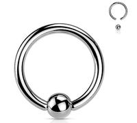 Jewel Barrel Ball Closure Ring BCR Captive Bead Piercing Jewellery - 16G (1.2mm) Surgical Steel Nose, Septum, Cartilage, Tragus, Eyebrow & Lip Rings - Sizes 6/8/10/12mm with Ball (Silver, 6mm)