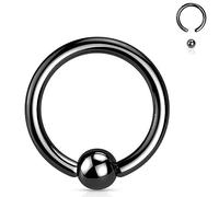 Jewel Barrel Ball Closure Ring BCR Captive Bead Piercing Jewellery - 16G (1.2mm) Surgical Steel Nose, Septum, Cartilage, Tragus, Eyebrow & Lip Rings - Sizes 6/8/10/12mm with Ball (Black, 8mm)