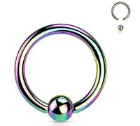 Jewel Barrel Ball Closure Ring BCR Captive Bead Piercing Jewellery - 16G (1.2mm) Surgical Steel Nose, Septum, Cartilage, Tragus, Eyebrow & Lip Rings - Sizes 6/8/10/12mm with Ball (Rainbow, 8mm)