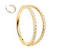 Jewel Barrel Crystal Double Hoop Nose Ring - Hinged Segment Clicker for Septum, Nostril, Cartilage, Helix & Conch Piercings - 18G 16G 14G - 6mm, 8mm & 10mm - Gold & Silver (Gold, 16G - 8mm)