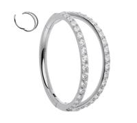 Jewel Barrel Crystal Double Hoop Nose Ring - Hinged Segment Clicker for Septum, Nostril, Cartilage, Helix & Conch Piercings - 18G 16G 14G - 6mm, 8mm & 10mm - Gold & Silver (Silver, 16G - 8mm)