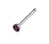Jewel Barrel Crystal Nose Studs Nostril Pin Piercing Jewellery Thin 20G Nasal Ring Bone Surgical Steel with Tiny Gem Stone (Purple)