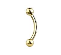 Jewel Barrel Curved Barbell Eyebrow Piercing Jewellery Bar Ring Anodized Steel, 16G (Gauge) 6, 8, 10mm Length with Balls (Gold, 6)