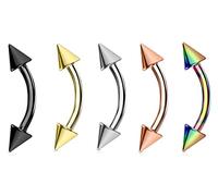 Jewel Barrel Curved Barbell Piercing Multipack 5pc Set Eyebrow Bars 6mm 8mm 10mm 12mm Length 16G Rook Daith Ear Jewellery Banana Bar with Cones Spikes (8)