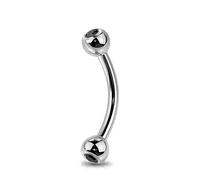 Jewel Barrel Curved Barbells Gem Eyebrow Bar Ear Daith Rook Helix 16G Piercing Jewellery 6/8 /10 /12mm with Crystal Colour CZ Balls (Black, 6)