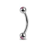 Jewel Barrel Curved Barbells Gem Eyebrow Bar Ear Daith Rook Helix 16G Piercing Jewellery 6/8 /10 /12mm with Crystal Colour CZ Balls (Purple, 6)
