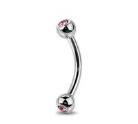 Jewel Barrel Curved Barbells Gem Eyebrow Bar Ear Daith Rook Helix 16G Piercing Jewellery 6/8 /10 /12mm with Crystal Colour CZ Balls (Pink, 8)