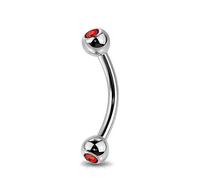 Jewel Barrel Curved Barbells Gem Eyebrow Bar Ear Daith Rook Helix 16G Piercing Jewellery 6/8 /10 /12mm with Crystal Colour CZ Balls (Red, 8)