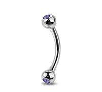 Jewel Barrel Curved Barbells Gem Eyebrow Bar Ear Daith Rook Helix 16G Piercing Jewellery 6/8 /10 /12mm with Crystal Colour CZ Balls (Blue, 6)