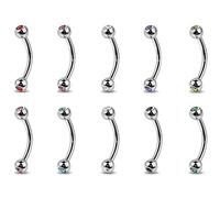 Jewel Barrel Curved Barbells Gem Eyebrow Bar Ear Daith Rook Helix 16G Piercing Jewellery 6/8 /10 /12mm with Crystal Colour CZ Balls (SET OF ALL 10, 8)