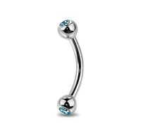 Jewel Barrel Curved Barbells Gem Eyebrow Bar Ear Daith Rook Helix 16G Piercing Jewellery 6/8 /10 /12mm with Crystal Colour CZ Balls (Light Blue, 8)