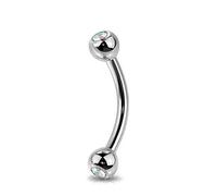 Jewel Barrel Curved Barbells Gem Eyebrow Bar Ear Daith Rook Helix 16G Piercing Jewellery 6/8 /10 /12mm with Crystal Colour CZ Balls (Aurora, 8)