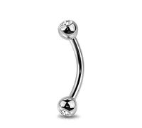 Jewel Barrel Curved Barbells Gem Eyebrow Bar Ear Daith Rook Helix 16G Piercing Jewellery 6/8 /10 /12mm with Crystal Colour CZ Balls (Clear, 6)