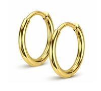 Jewel Barrel Gold & Silver Hoop Earrings Huggie Sleepers - Hypoallergenic 316L Surgical Steel Hinged Clicker Hoops - Small 2mm Thick Cartilage Hoops, 6-14mm Pair (Gold, 12mm)
