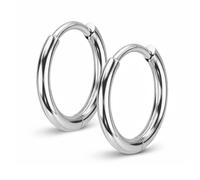 Jewel Barrel Gold & Silver Hoop Earrings Huggie Sleepers - Hypoallergenic 316L Surgical Steel Hinged Clicker Hoops - Small 2mm Thick Cartilage Hoops, 6-14mm Pair (Silver, 10mm)