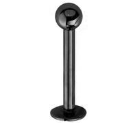 Jewel Barrel Labret Stud - 16G (1.2mm) Surgical Steel Flat Back Lip & Monroe Piercing Bar - 6mm 8mm 10mm 12mm Length with 3mm Ball End - Hypoallergenic (Black, 6mm)