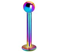 Jewel Barrel Labret Stud - 16G (1.2mm) Surgical Steel Flat Back Lip & Monroe Piercing Bar - 6mm 8mm 10mm 12mm Length with 3mm Ball End - Hypoallergenic (Rainbow, 8mm)