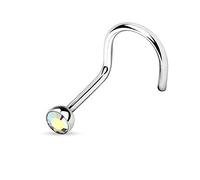 Jewel Barrel Nose Screws with Crystal Small Gem Stone Nose Piercing Jewellery Studs Nostril Thin 20G Nasal Ring Surgical Steel (Aurora)