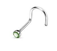 Jewel Barrel Nose Screws with Crystal Small Gem Stone Nose Piercing Jewellery Studs Nostril Thin 20G Nasal Ring Surgical Steel (Green)