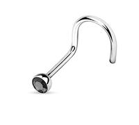 JEWEL BARREL Nose Screws with Crystal Small Gem Stone Nose Piercing Jewellery Studs Nostril Thin 20G Nasal Ring Surgical Steel (Black)
