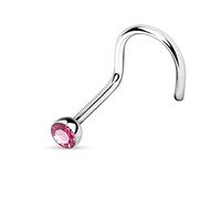 Jewel Barrel Nose Screws with Crystal Small Gem Stone Nose Piercing Jewellery Studs Nostril Thin 20G Nasal Ring Surgical Steel (Pink)