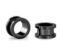 Jewel Barrel Pair Flesh Tunnels 2pcs Ear Stretcher Expanders Double Flared Screw Fit Piercing Surgical Steel 1.6mm - 20mm Silver Black Rose Gold Rainbow Blue (Black, 20)