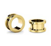 Jewel Barrel Pair Flesh Tunnels 2pcs Ear Stretcher Expanders Double Flared Screw Fit Piercing Surgical Steel 1.6mm - 20mm Silver Black Rose Gold Rainbow Blue (Gold, 1.6)