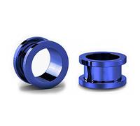 Jewel Barrel Pair Flesh Tunnels 2pcs Ear Stretcher Expanders Double Flared Screw Fit Piercing Surgical Steel 1.6mm - 20mm Silver Black Rose Gold Rainbow Blue (Blue, 2)