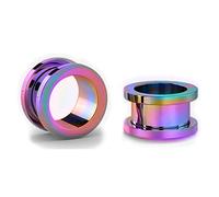 Jewel Barrel Pair Flesh Tunnels 2pcs Ear Stretcher Expanders Double Flared Screw Fit Piercing Surgical Steel 1.6mm - 20mm Silver Black Rose Gold Rainbow Blue (Rainbow, 2.5)