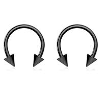 Jewel Barrel Pair Horseshoe Piercing Bars Circular Barbell for Septum, Nose, Tragus, Helix, Lip Ear Piercings 16G Hoop Jewellery 6mm 8mm 10mm 12mm with Cones Spikes X2pcs (Black, 6)