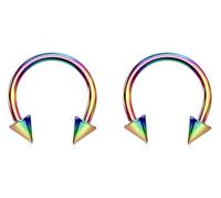Jewel Barrel Pair Horseshoe Piercing Bars Circular Barbell for Septum, Nose, Tragus, Helix, Lip Ear Piercings 16G Hoop Jewellery 6mm 8mm 10mm 12mm with Cones Spikes X2pcs (Rainbow, 12)