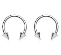 Jewel Barrel Pair Horseshoe Piercing Bars Circular Barbell for Septum, Nose, Tragus, Helix, Lip Ear Piercings 16G Hoop Jewellery 6mm 8mm 10mm 12mm with Cones Spikes X2pcs (Silver, 6)