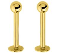 Jewel Barrel Pair Labret Piercing Jewellery Studs Lip Bars Monroe Helix Tragus Medusa Ring 6mm 8mm 10mm 12mm Length with 3mm Ball x2pcs (Gold, 12)