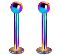 Jewel Barrel Pair Labret Piercing Jewellery Studs Lip Bars Monroe Helix Tragus Medusa Ring 6mm 8mm 10mm 12mm Length with 3mm Ball x2pcs (Rainbow, 10)