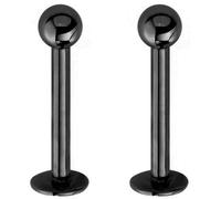 Jewel Barrel Pair Labret Piercing Jewellery Studs Lip Bars Monroe Helix Tragus Medusa Ring 6mm 8mm 10mm 12mm Length with 3mm Ball x2pcs (Black, 12)
