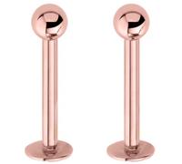 Jewel Barrel Pair Labret Piercing Jewellery Studs Lip Bars Monroe Helix Tragus Medusa Ring 6mm 8mm 10mm 12mm Length with 3mm Ball x2pcs (Rose Gold, 12)