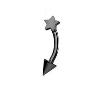 Jewel Barrel Star Curved Barbell - 16G (1.2mm) Surgical Steel Rook Daith Eyebrow Piercing - 8mm Vertical Lip Bar with Fixed Star & Cone End - Silver, Gold, Black (Black)