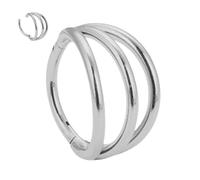 Jewel Barrel Triple Hoop Nose Ring Clicker for Septum, Nostril, Cartilage, Helix Piercings - 18G 16G 14G Surgical Steel - 6mm 8mm 10mm - Gold & Silver (Silver, 16G - 10mm)