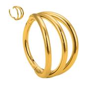 Jewel Barrel Triple Hoop Nose Ring Clicker for Septum, Nostril, Cartilage, Helix Piercings - 18G 16G 14G Surgical Steel - 6mm 8mm 10mm - Gold & Silver (Gold, 16G - 8mm)