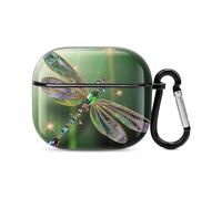 Jewel Dragonfly Bluetooth Earbuds Case Cover Full Body Shockproof Protection Hard Case Support Wireless Charging with Keychain Personalized Gift for AirPods 3