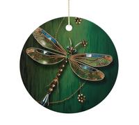 Jewel Dragonfly Ceramic Ornaments,Personalized Christmas Ornaments,Christmas Round Labels Circle Pendant Christmas for Holiday Season Party Favors 1-Pack