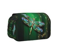 Jewel Dragonfly Flip-Top Double-Layer Pencil Case,Large Capacity (Holds 50 Pens/Pencis),Full-Print Durable Polyester School Office Supplies