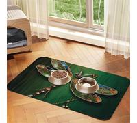 Jewel Dragonfly Pet Feeding Mat Absorbent Pu Leather Dog Cat Food Mats Contain Spills Protects Floors, Anti-Slip Rubber Backing Dog Bowl Mats Easy Clean Pet Placemats 40x60cm
