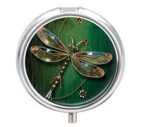 Jewel Dragonfly Pill Box Small Round Pill Case Portable Travel Pill Container Multi-Functional Moisture Proof Metal Medicine Pill Organizer Box for Vitamins Fish Oil