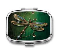 Jewel Dragonfly Pill Organizer with 2 Compartments Metal Square Pill Case Small Pill Box Portable Medicine Box Slim Travel Pill Container Medicine Organizer for Daily Use